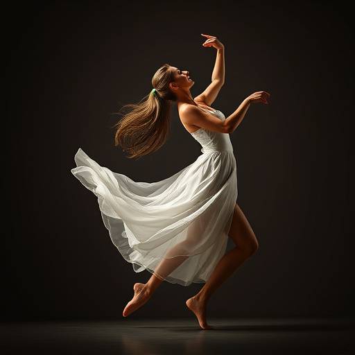 Portr칝t af en danser i bev칝gelse, fanget i et elegant og kunstnerisk 칮jeblik.